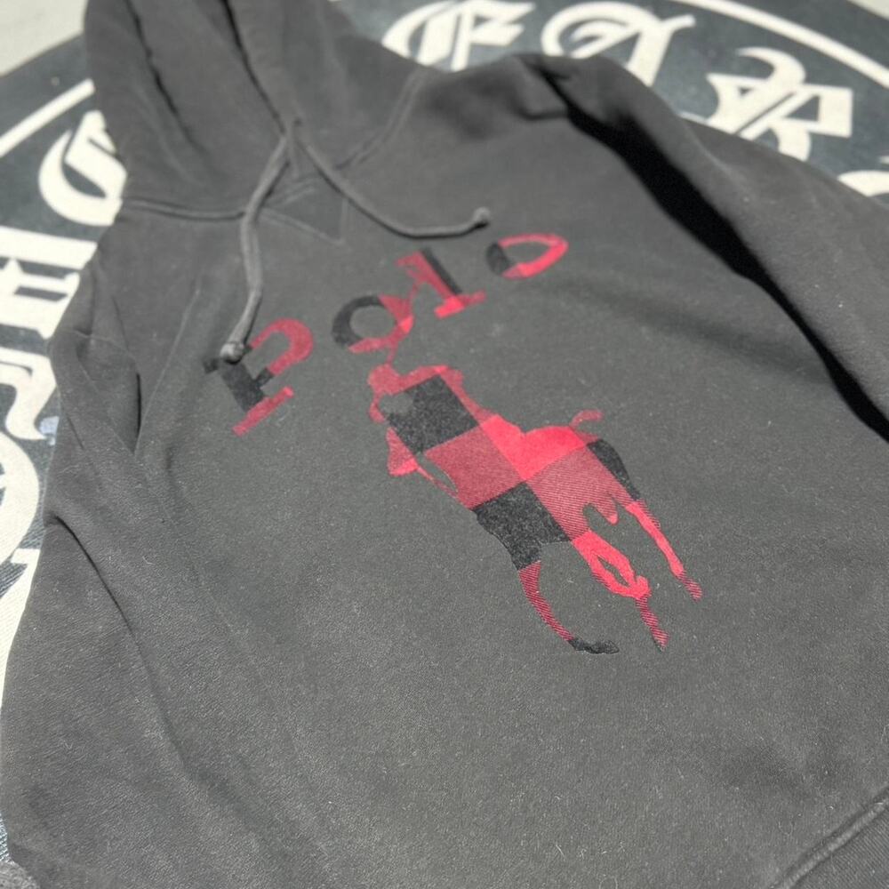 Black Polo Ralph Lauren Red Flannel Logo Hoodie